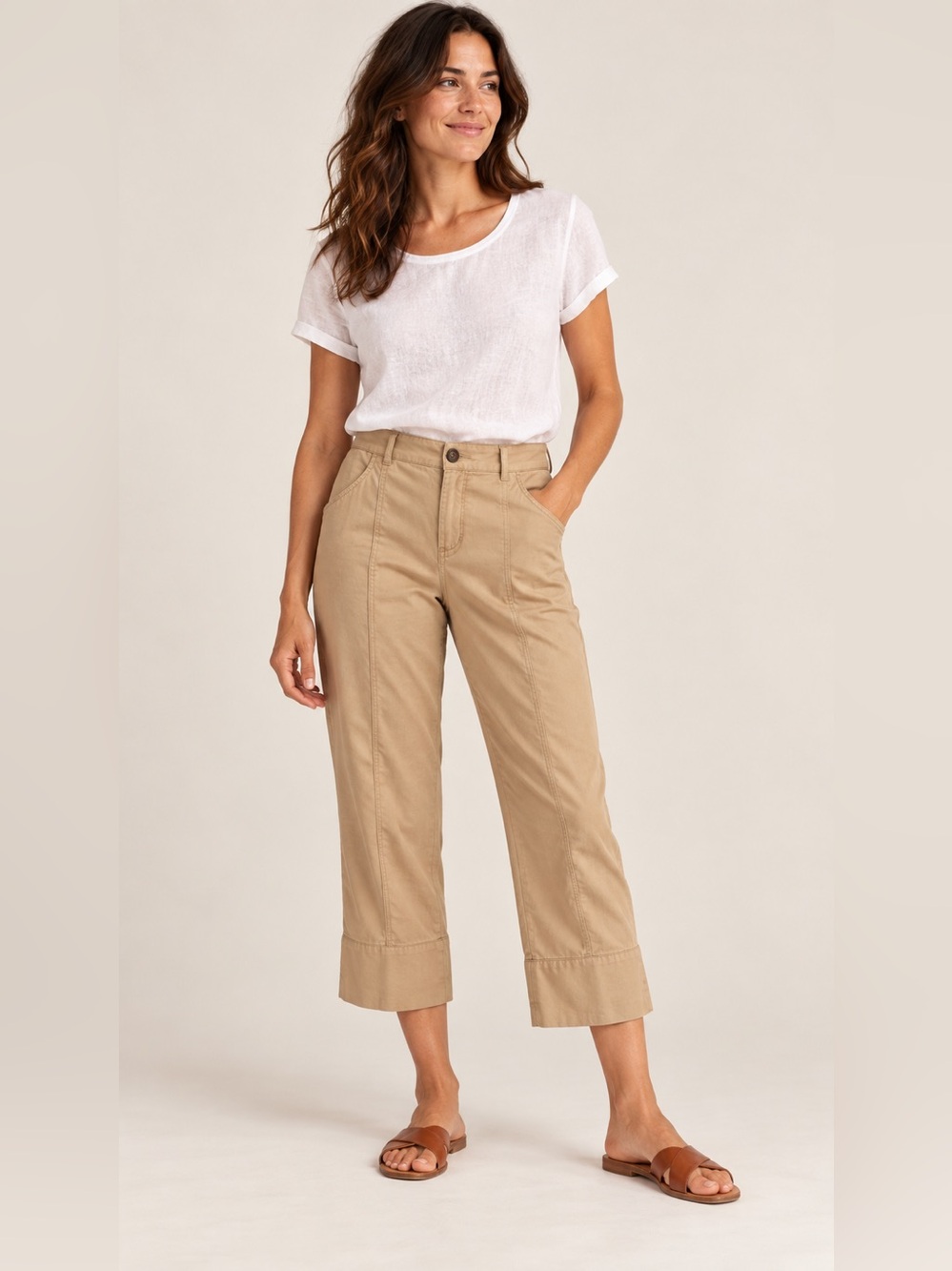Blue Earth Sand Lyocell Linen Cropped Pants Women’s 8 NWT